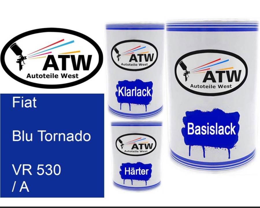 Fiat, Blu Tornado, VR 530 / A: 500ml Lackdose + 500ml Klarlack + 250ml Härter - Set, von ATW Autoteile West.